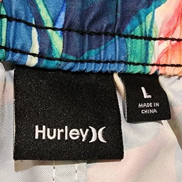 Hurley Board Shorts Men L Tropical Print Blue Pink Swim Trunks Pockets D7265-00 - Picture 5 of 7